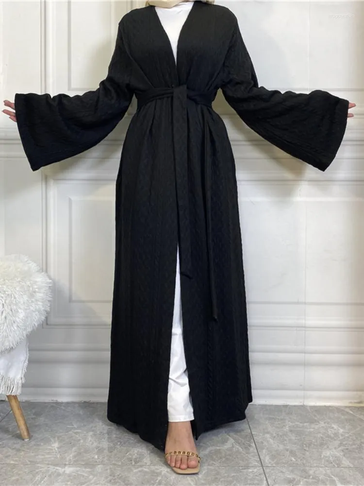 Ethnische Kleidung Herbst Winter Muslimische Frau Kleid Abaya Kimono Gestrickte Warme Gerippte Dubai Türkei Lange Strickjacke Mantel Outwear Islam