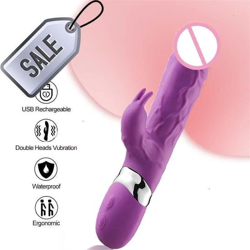 Sex Massager G-spot Konijn Dubbele Vibrator voor Vrouw Strapon Masturbatie Clitoris Stimulator Dildo Waterdicht Oplaadbaar Volwassen s