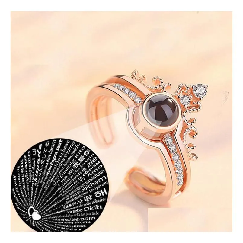 Rose Gold Sier 100 Languages ​​I Love You Projection Ring Romantic Memory Jewelry Drop Delivery Dhyqp