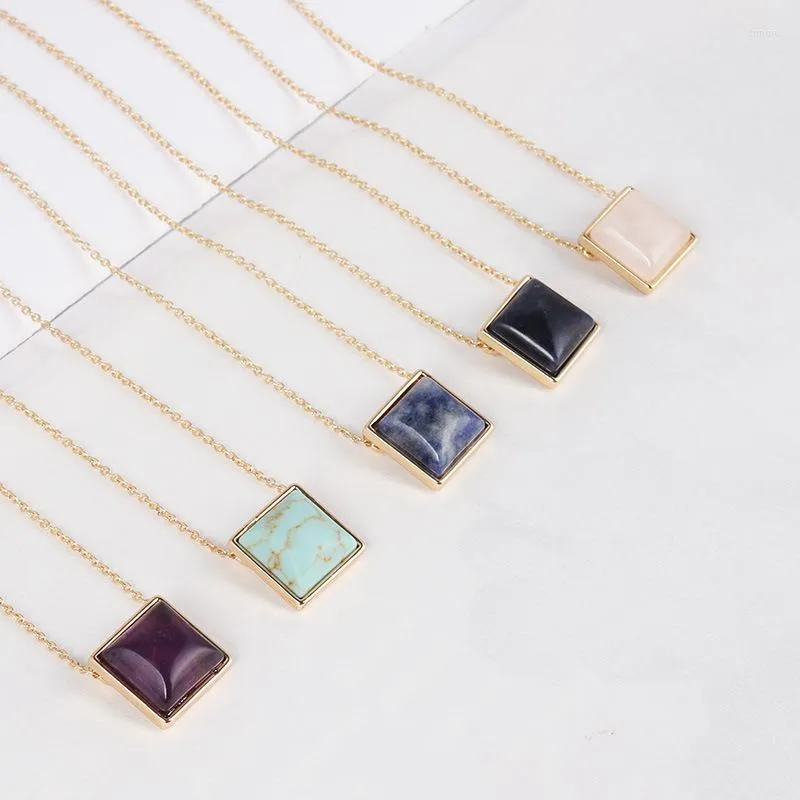 Pendant Necklaces Trendy Multi Colorful Square Natural Stone Necklace For Women Girls Gift Short Choker Neck Lanyards Wholesale Jewel