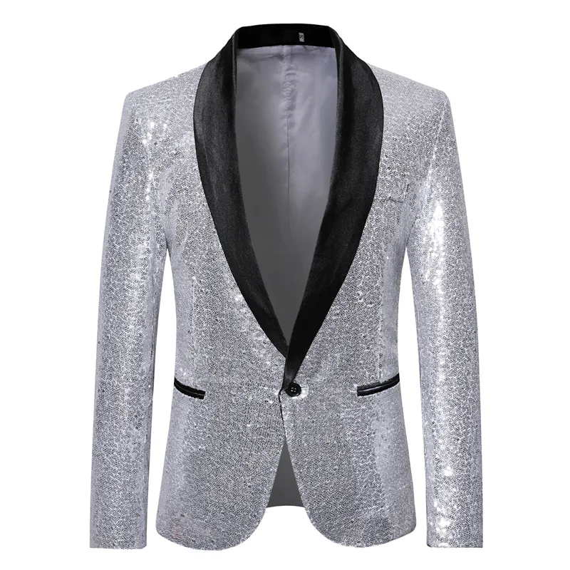 Abiti da uomo Blazer Uomo Oro Argento Paillettes Lucidi Blazer Giacca da uomo Moda Night Club DJ Spettacoli teatrali Giacca da festa di nozze Cappotto 230919