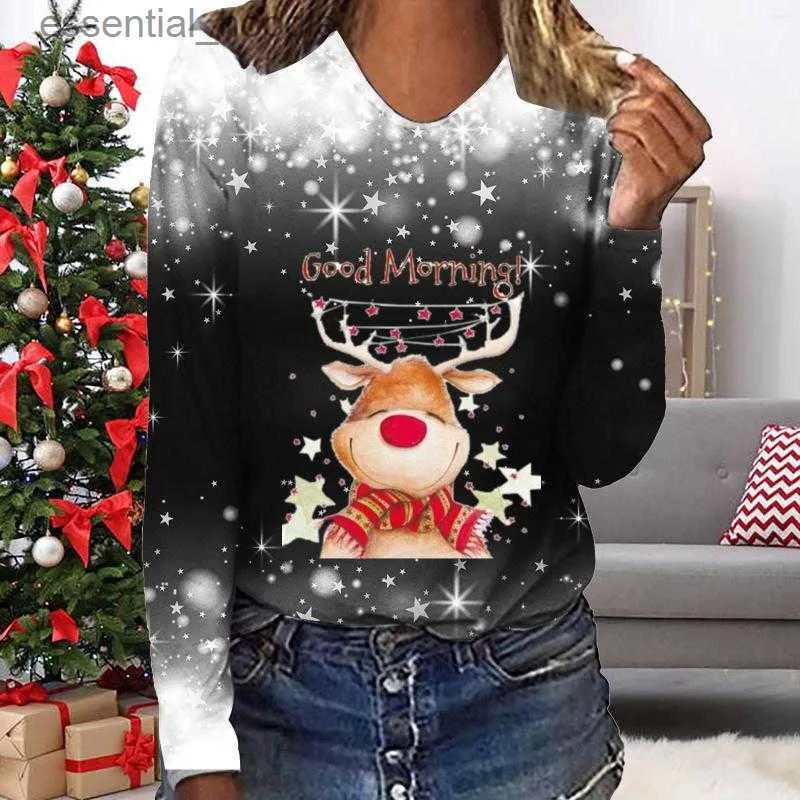 Women's Blouses Shirts Women's T Shirts Long Sleeve Shirt Women No Boundaries Ladies Top V Neck Gradient Christmas Printed Casual Short L230919