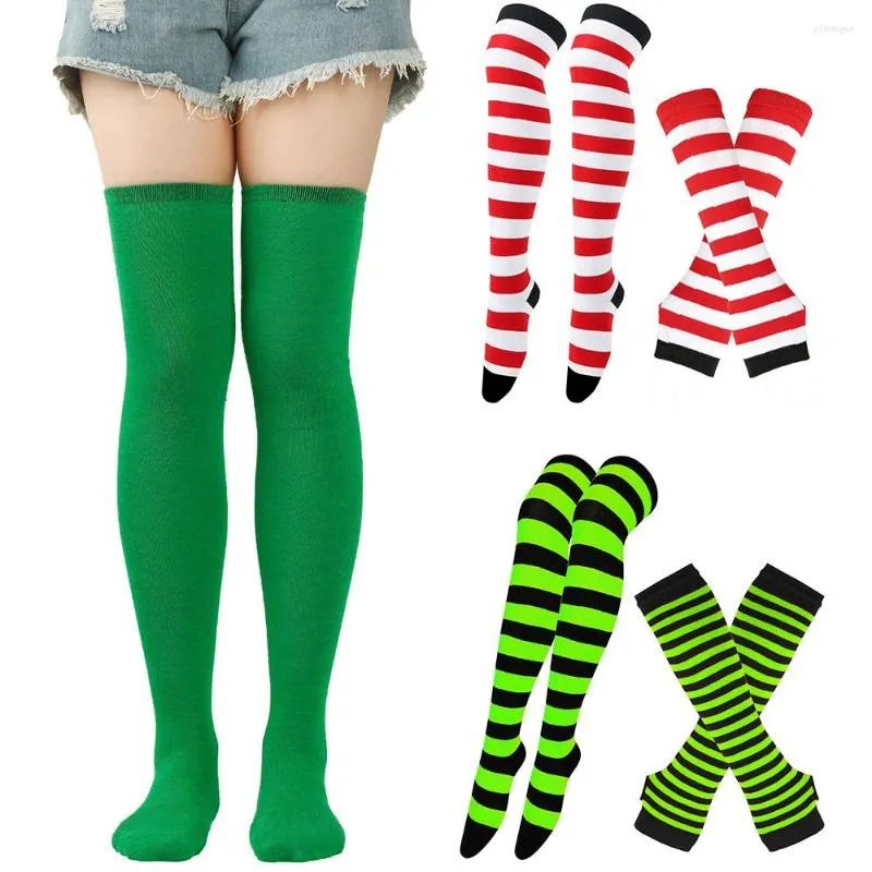 Frauen Socken Gestreift Ove Die Knie Set Oberschenkel Hohe Strumpf Lange Einfarbig Arm Hülse Handschuhe Cosplay Jugend Halloween