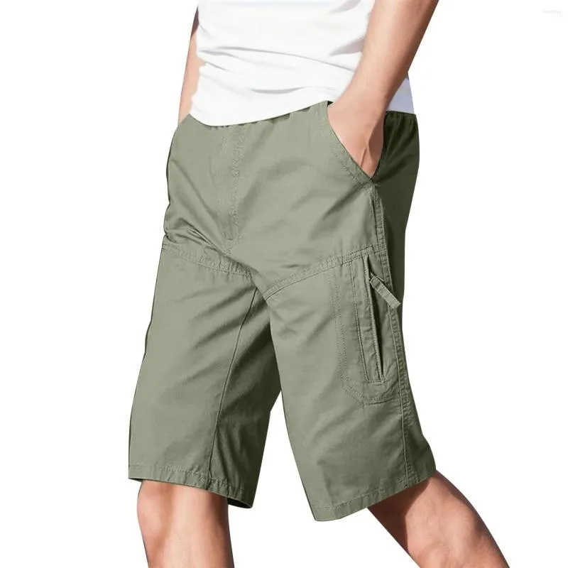 Herren-Shorts, Herren-Cargohose mit Taschen, Übergröße 6XL, entspannte Passform, Wandern, Outdoor-Arbeit, einfarbig, elastische Taille, Overalls