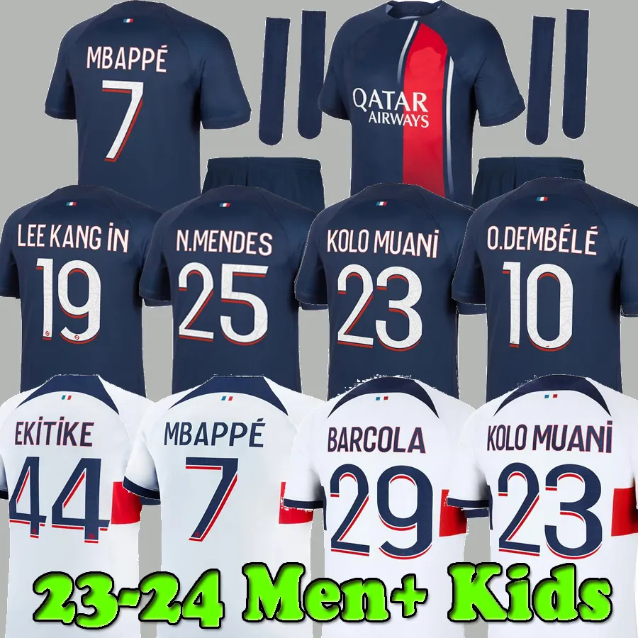 Mbappe Hakimi futbol forması 23 24 Dembele Hernandez Ugarte Mendes Ekitike 2023 2024 Maillots de Futbol Gömlek Verratti Erkek Çocuk Kit üniformaları Enfant Asensio