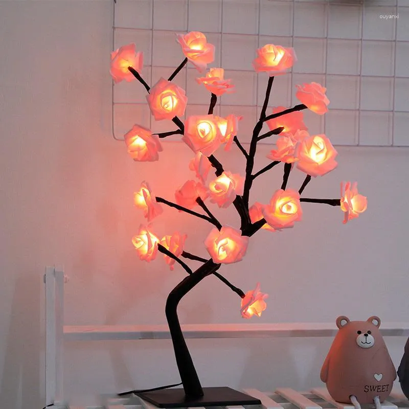 Led Artificial Rose Night Light Valentine Day Tabletop Bonsai Tree Lights  For Home Wedding Bedroom Tabletop