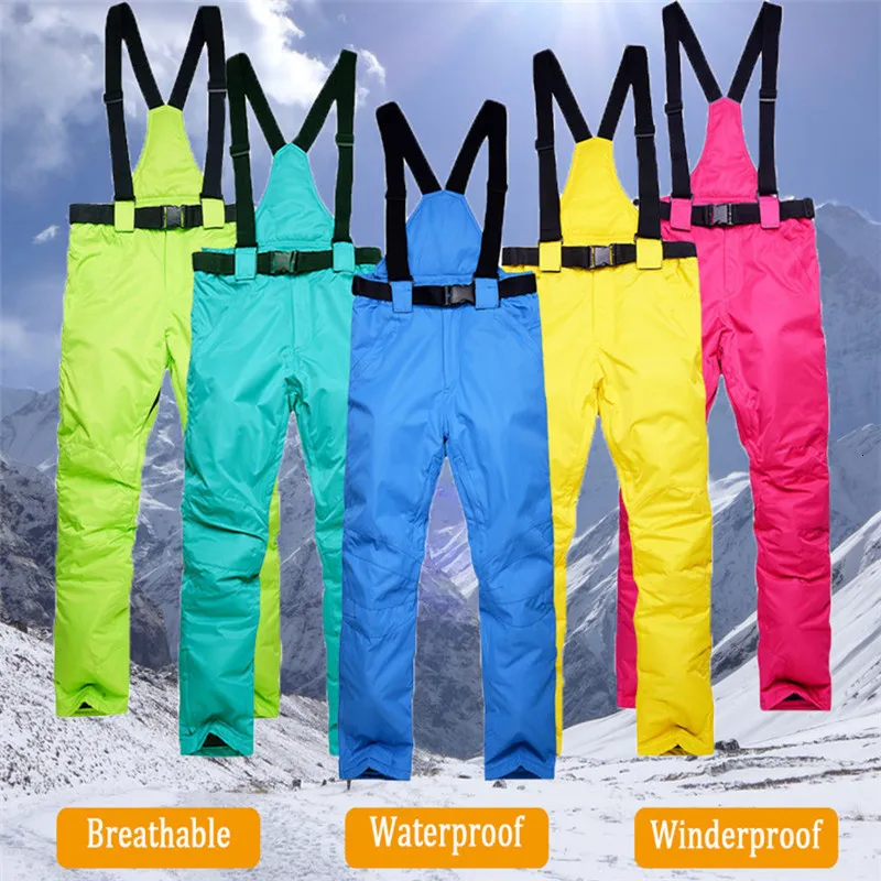Skiing Pants Winter Thick Warm Men Women Lovers Windproof Waterproof Suspender Trousers Snow Snowboard Plus Size 230918