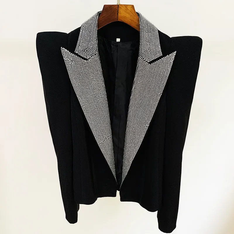 Nouveau concepteur femmes noir Blazers manteau col en V à manches longues Cardigan perles piste Blazer costume veste formelle affaires fête porter