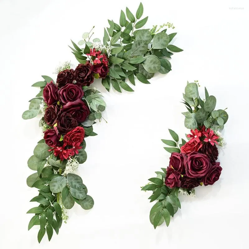 Dekorativa blommor Bröllop Välkommen skylt Board Decor Flower Artificial Rose Garland Wall Hang Floral Arrangement Home Outdoor Lawn