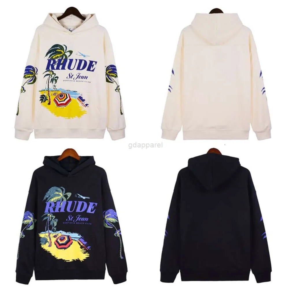 Vêtements de mode de luxe Sweatshirts pour hommes Rhude American High Street Motif de cocotier Lettre Imprimer Sweat à capuche Lâche Casual Couple Pull pour hommes et femmes