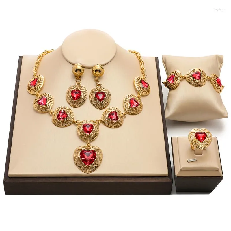 Necklace Earrings Set Nigeria Bridal Jewelery Woman Wedding Fashion Dubai 18k Gold Plated Sets Bracelet Ring Jewellery