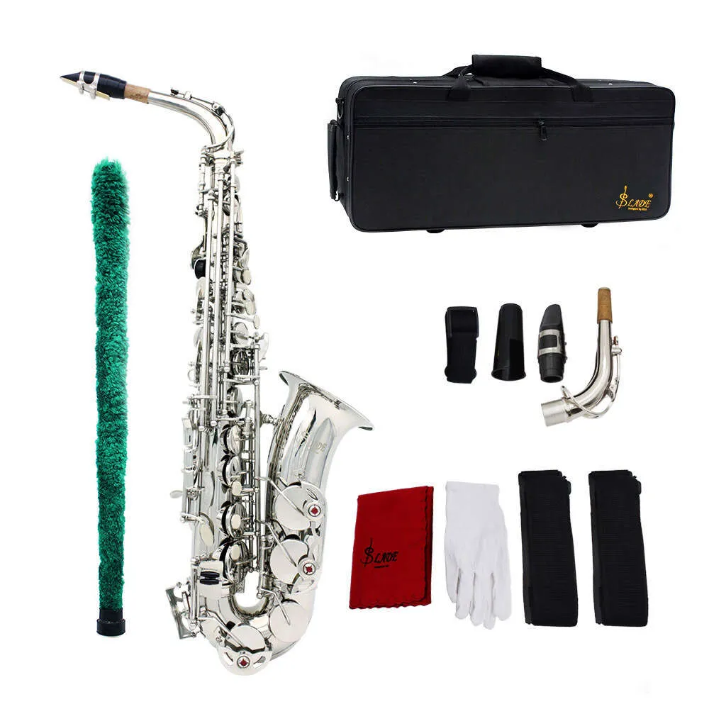 Slade E-Flat Alto Saksofony Sax Silver Professional z rzeźbionymi białymi skorupami dla początkujących do wykonania saksofonu EB EB Saxe Saxe