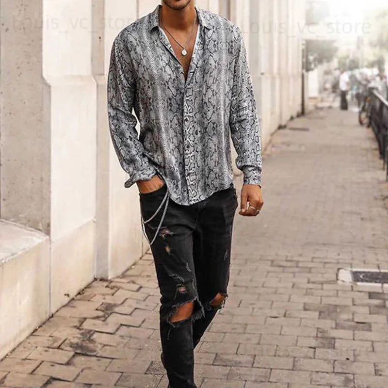 Camicie casual da uomo 2023 Camicia da uomo con bottoni stampati a forma di serpente Manica lunga Casual Turn Down Abbigliamento da uomo Camicia di lusso per uomo Autunno T230919