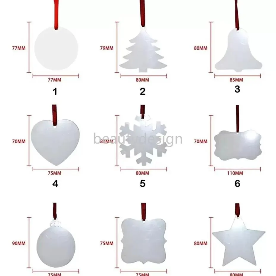 Sublimazione natalizia Ornamento in bianco Ciondolo per albero di Natale a doppia faccia Multi forma Piastra in alluminio Etichetta appesa in metallo Vacanze Decorati265L