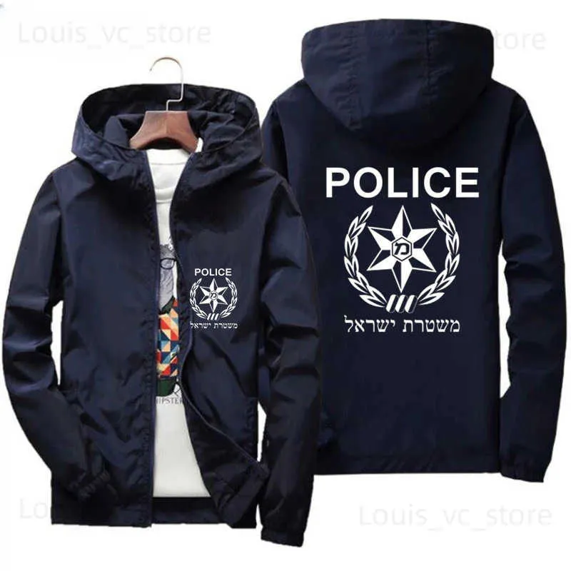 Vestes pour hommes Hommes Sports de plein air Police israélienne Mans Israël Cops Manteau à capuche Coupe-vent Manteau à glissière Pilote Mince Parkas Vêtements Veste T230919