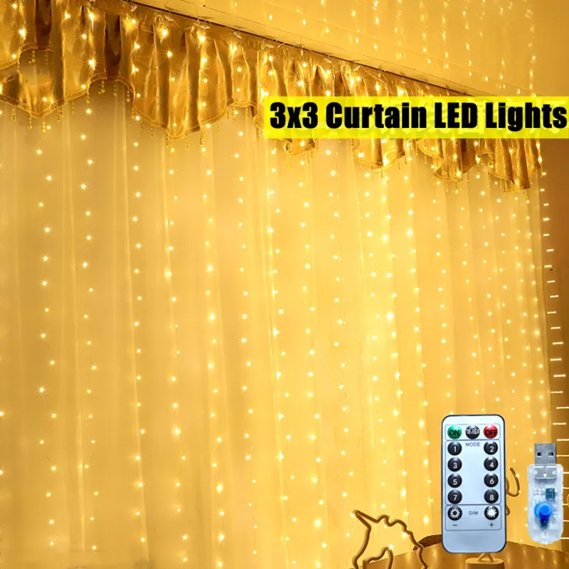 Christmas Decorations Curtain Garland LED String Lights 8 Modes USB Remote Control Festival Decoration Holiday Wedding Fairy for Home 230919