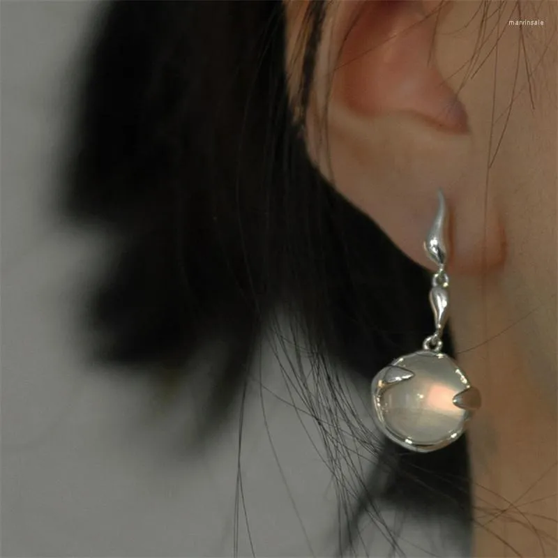 Boucles d'oreilles en pierre de lune pour femmes, Piercing de perles rondes, bijoux de noël, cadeau Pendientes E960