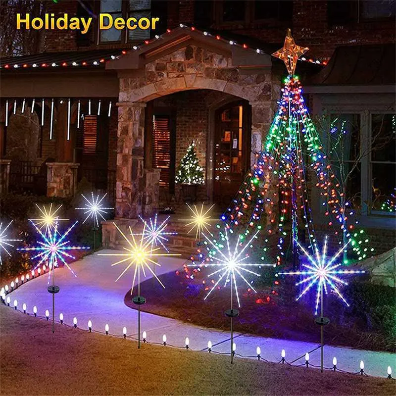 LED Strings Party Feu d'artifice solaire Lumière Meteor Horse Lampe 56 / 112LED Lampe de paysage de pelouse pour la rue Garland Fête de mariage Éclairage de vacances de Noël HKD230919