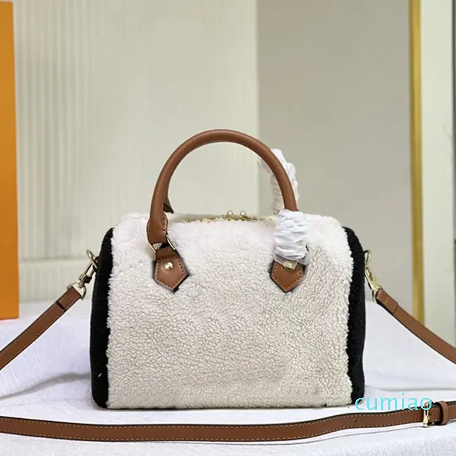 Bolso cruzado con almohada de diseñador para mujer, bolso de lana de cordero de felpa suave, bolso Boston, bolsos de hombro de lujo, cartera tipo mensajero 5A