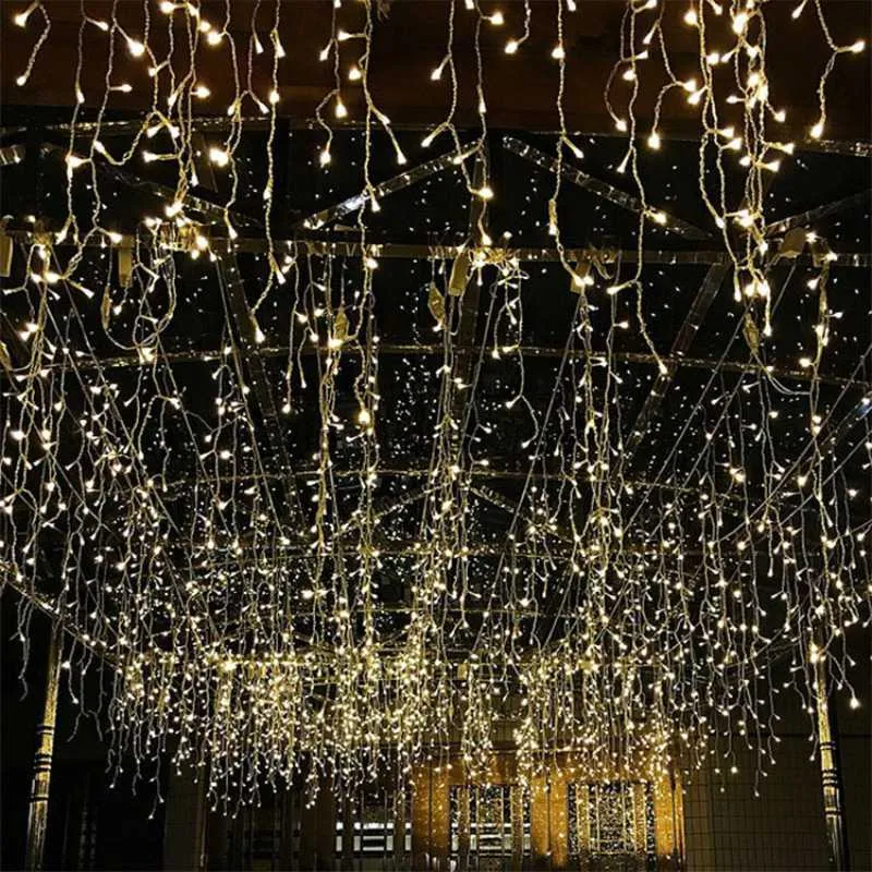 LED-strängar Party 220V Icicle Curtain String Light Droop 0,6-0,8 m dekorationer för hemma Winter Eave Street Decor Christmas Garland Outdoor