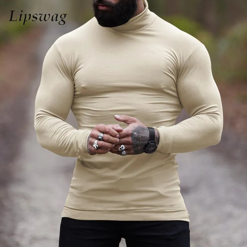 Pulls pour hommes Élastique Slim Bottoming T-shirt Hommes Tricoté À Manches Longues Pull À Col Roulé Automne Hiver Chaud Tops Basiques Hommes Casual Tricot 230918