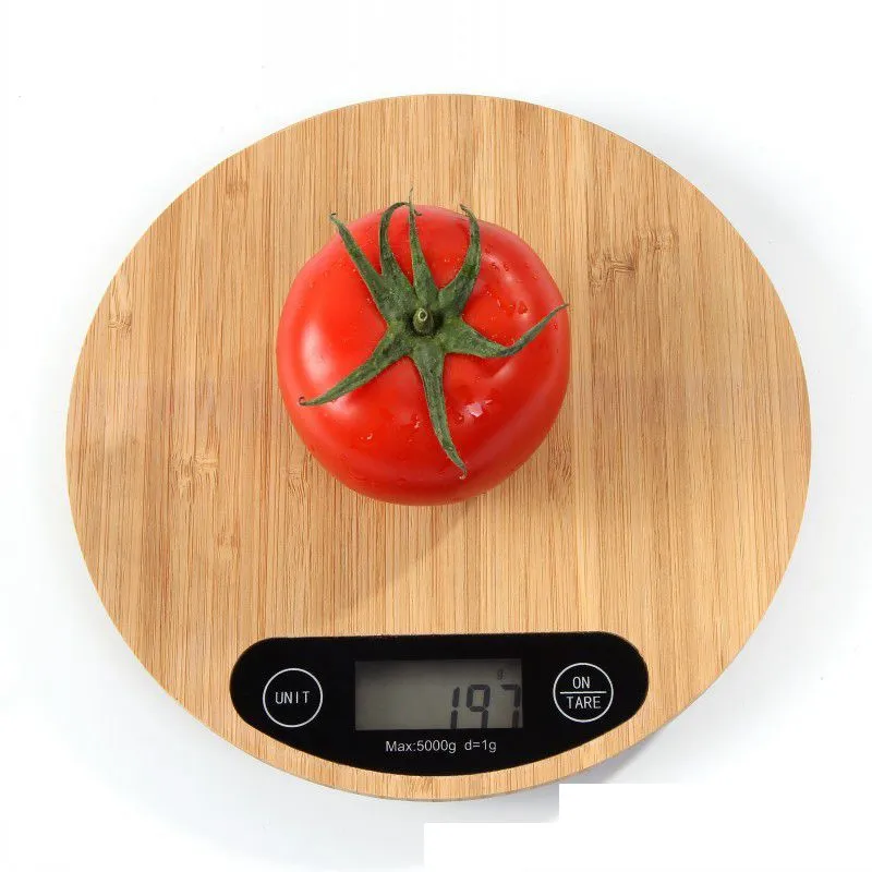 5kg/1g bambu elektronik ölçekler yuvarlak hassas dijital ev pişirme mutfak ölçeği taşınabilir ev ölçekleri q578