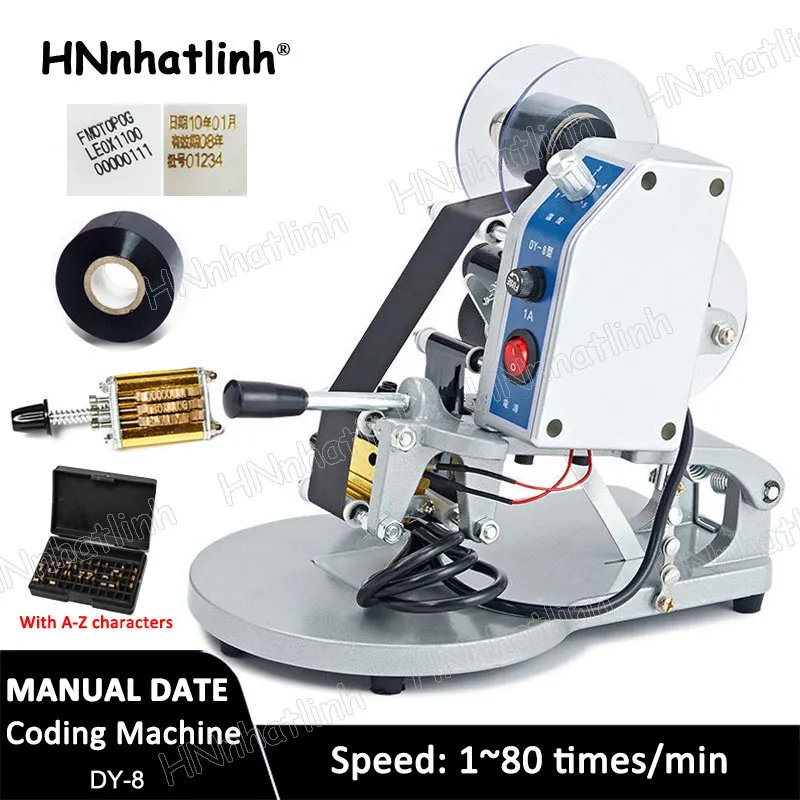 Date Coding Machine Batch Serial Number Printer Manual Expiry Production Date Coder Stamp Flat Surface DY-8 With A-Z Characters