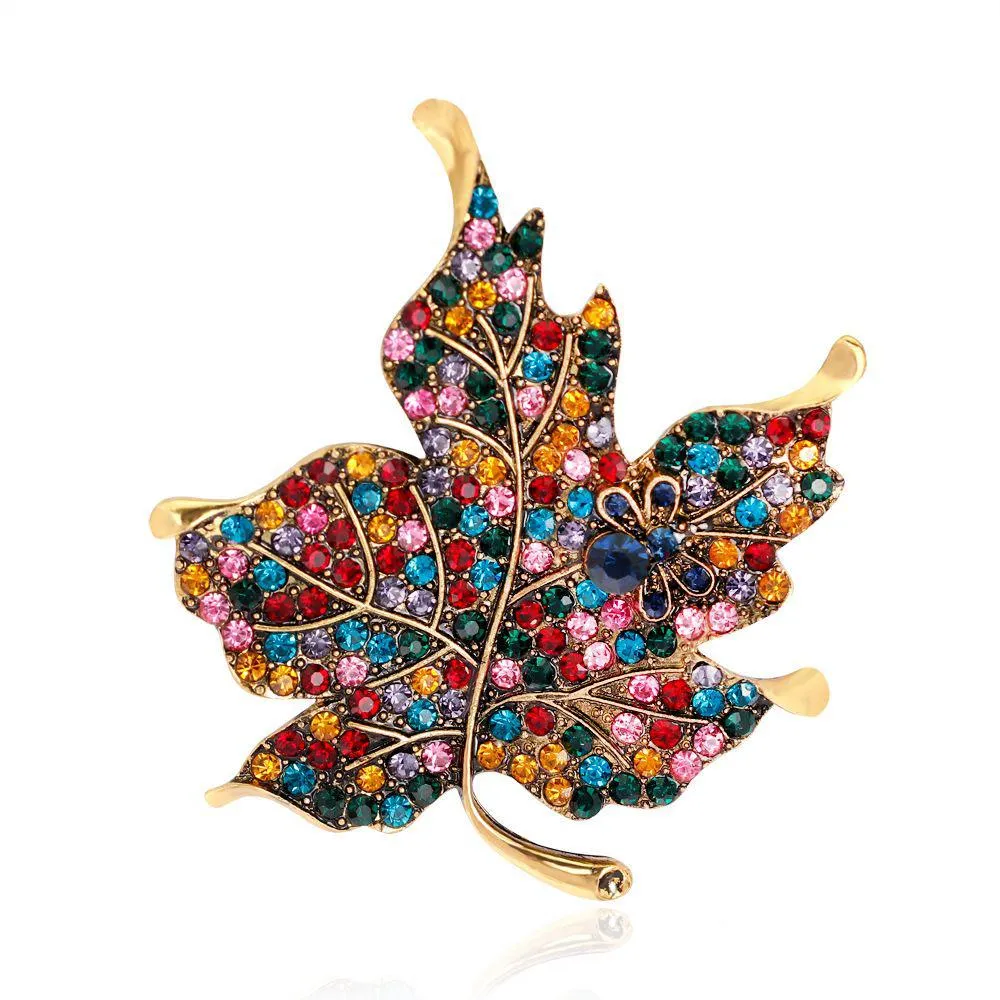 Pins Brooches Crystal Maple Leaf Brooch Gold Diamond Dress Business Suit Scarf Buckle Cor Women Men Fashion Jewelry Will And Sandy Gif Dhrbd