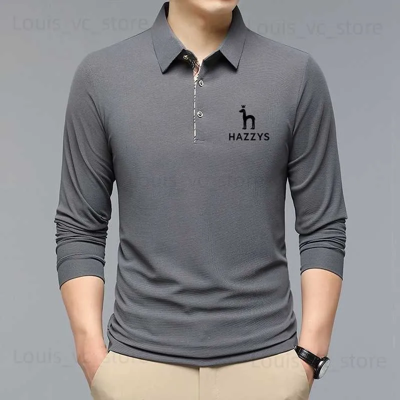 Polos Hommes 2023 Nouveaux hommes Polo Shirt Business Automne T-shirt à manches longues Hazzys Casual Polo Homme Fit Slim Coréen Vêtements Bouton Chemises T230926