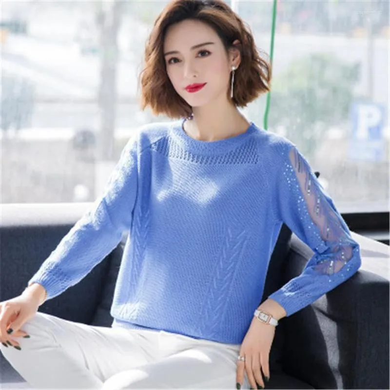 Frauen Pullover 2023 Sommer Herbst Hohl Mesh Gaze Dünne Gestrickte Pullover Weibliche Rundhals Lose Langarm Mode Jumper Frauen