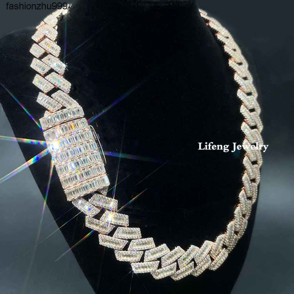 Collier cubain en diamant Baguette Moissanite personnalisé, chaîne à maillons hip hop entièrement glacé, passe le Test du diamant