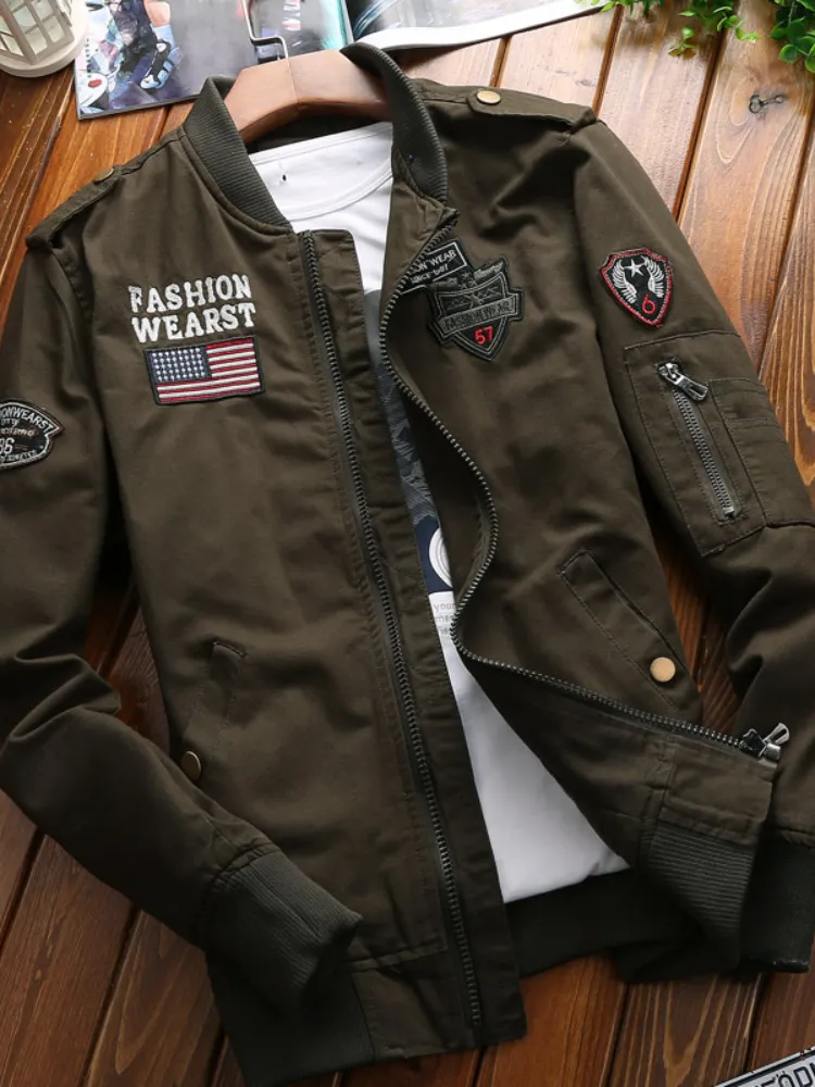 Vestes pour hommes Bomber Jacket Hommes Mode Casual Coupe-vent Manteau Printemps et Automne Outwear Stand Slim Militaire Broderie 230919