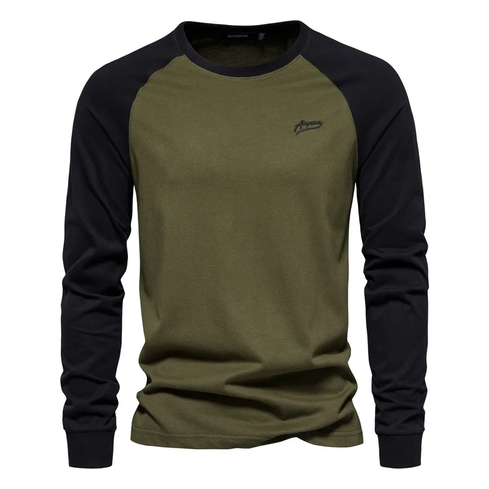 Men s Tracksuits AIOPESON T shirts 100 Cotton Long Sleeve O neck Pactwork Casual T shirts for Men Spring Designer Tees Clothing 230919