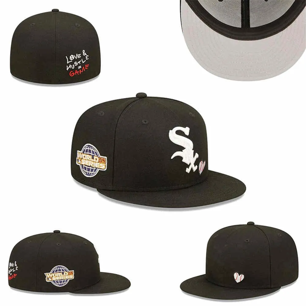 Chapeau de designer Chapeaux ajustés de baseball pour hommes Classique Couleur noire Hip Hop Chicago Sport Casquettes de conception entièrement fermées Chapeau de baseball Chapeau Heart Hustle Flowers Cap W-10