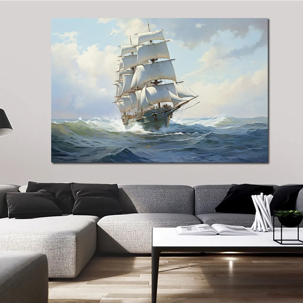 Berömda havscape canvas skriver ut segelfartyg på havet i solnedgångsbild affisch målning för ny kontorsrum väggdekor