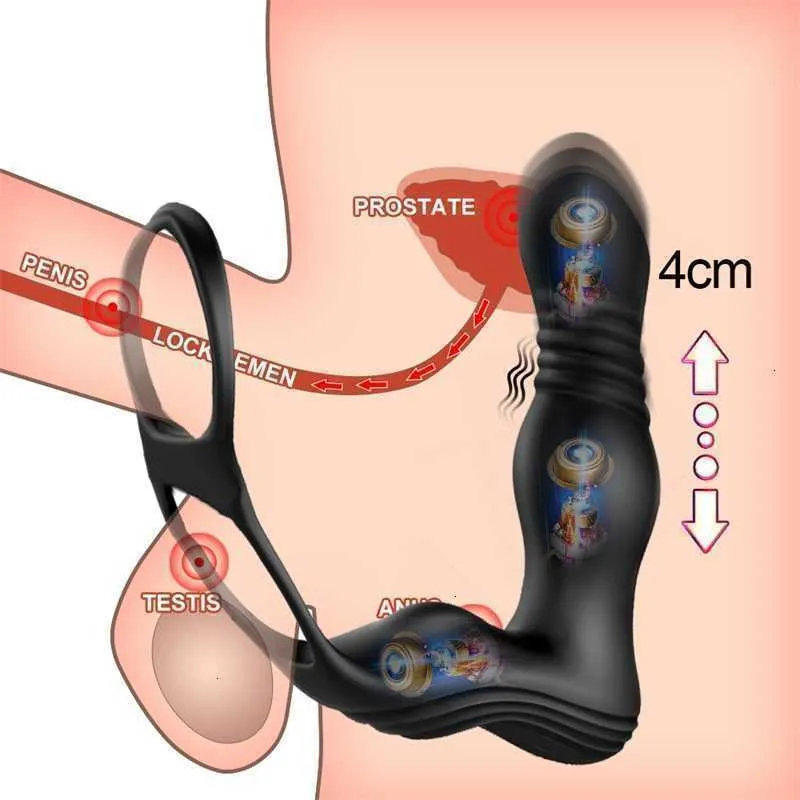 アダルトマッサージ3モード伸縮伸縮10速度振動雄の前立腺陰茎リング遅延射精コックロックアナルプラグ