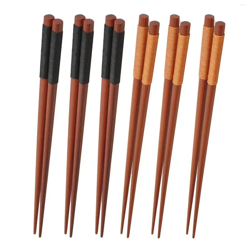Cuencos 6 pares de palillos de madera reutilizables chinos coreanos japoneses palillos aptos para lavavajillas antideslizantes
