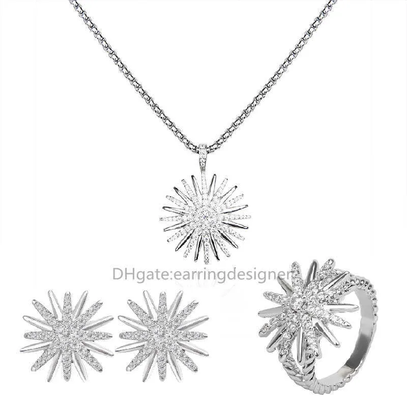 Girassol designer de jóias conjunto para mulheres zirconai cúbico branco banhado a ouro brincos de bronze personalizado anel de luxo colar anéis