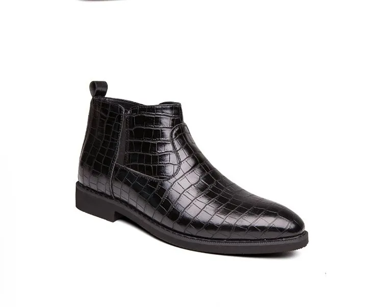 Bottes rouges en cuir de luxe Man Crocodile brillant Boots Chelsea Bottes Hommes Zipper pointu Bottines pour hommes Big Taille 46 Chaussures pour hommes pour garçons Party Dress