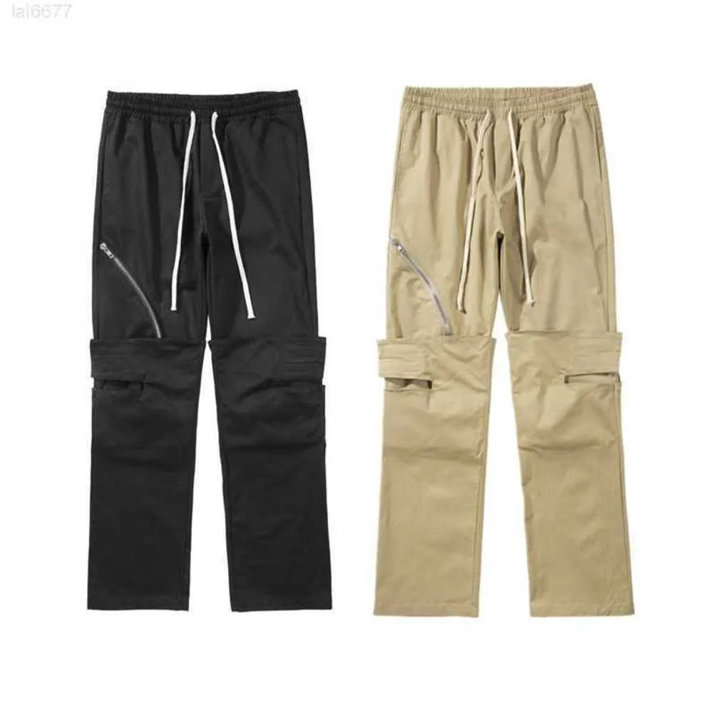 High Street Heavy Industries Side Zipper Straight Tube Drawstring Double Layer Fake Pocket with Velcro Hollow Out Design Casual Pantsphqr