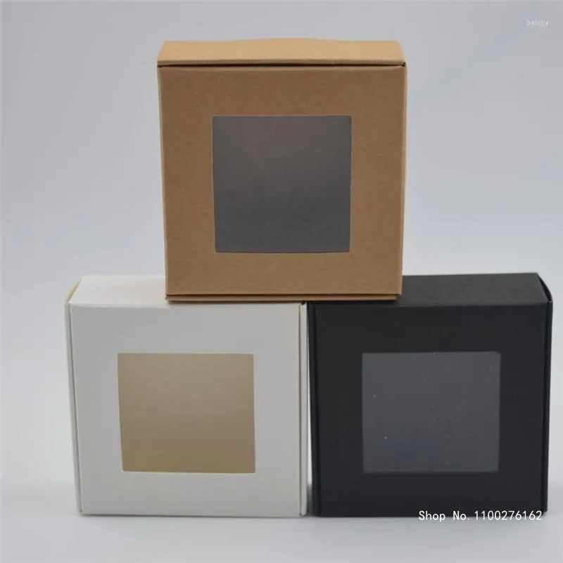Geschenkpapier, 5 Stück, braune Kraftpapier-Fensterbox, weiße Kartonverpackung, schwarze Bastel- und Schmuckpräsentation, handgemachte Seife