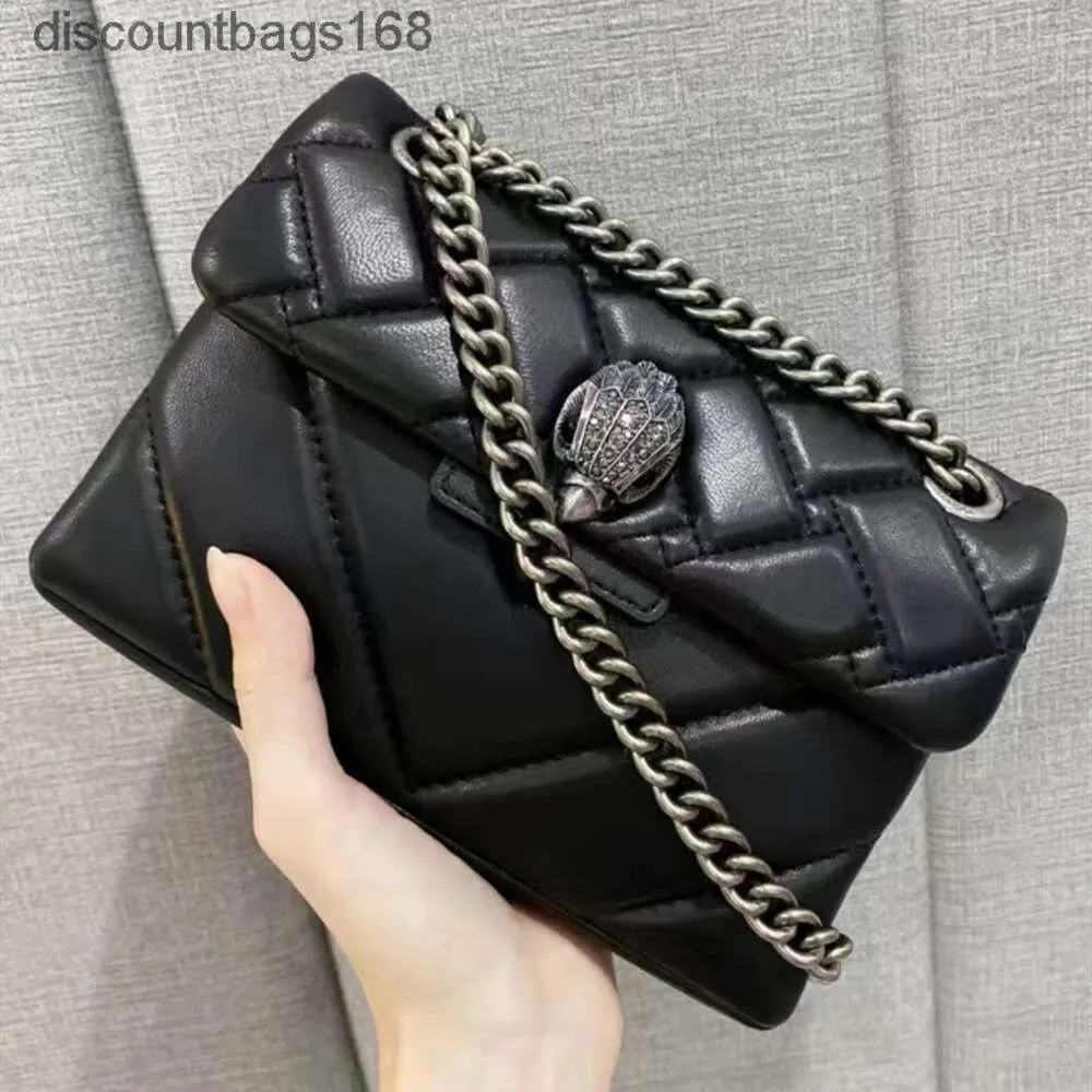 Kurt Geiger London prawdziwa skóra owcza skóry 5a Cross Body Bag Mała klapa torebka 20 cm Czarna złote/srebrny łańcuch Messenger Bagsg