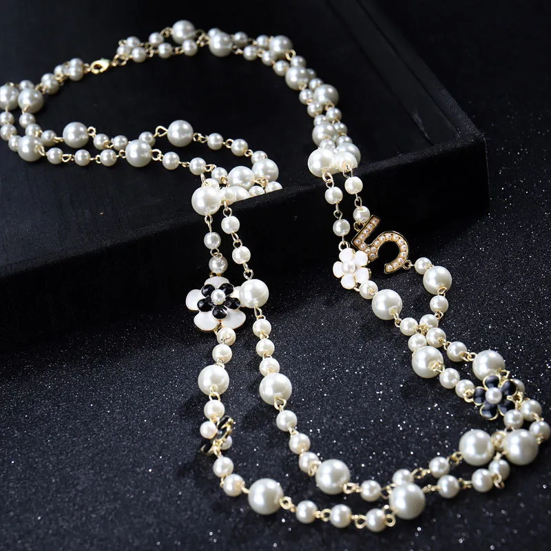 Moda Perle Perline Collane a catena Lettera Catena a doppio strato Maglione per gioielli da sposa per feste da donna