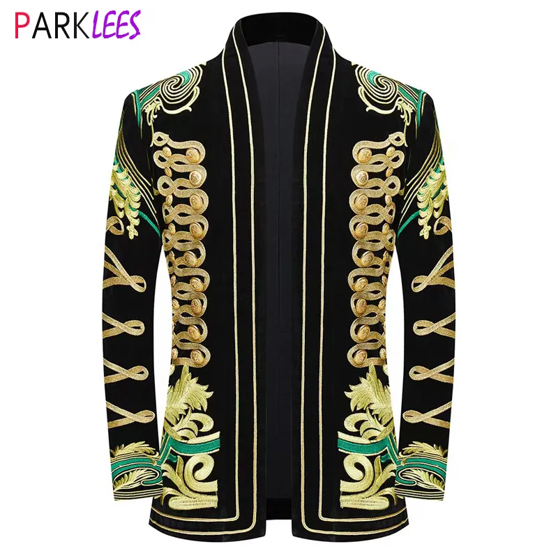 Herenpakken Blazers Heren Luxe Goud Barok Bloemenborduurwerk Fluwelen Blazer Jas Sjaal Revers Vest Jurk Blazers voor Bruiloftsfeest Diner 3XL 230919