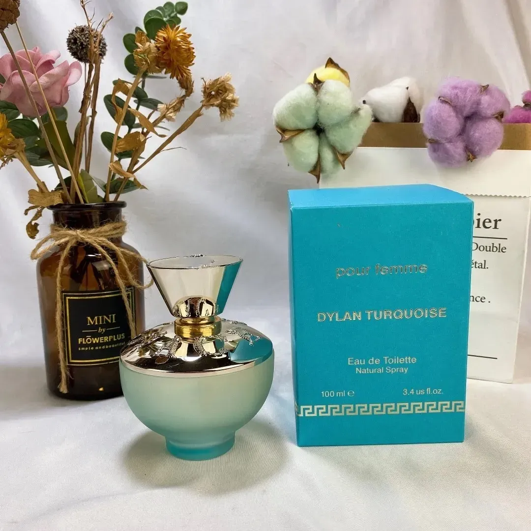 Dylan Turquoise Parfum 100ml 3.4oz Femmes Parfums Pour Femme Parfum Longue Durée Odeur EDT Lady Parfum Floral Fruité Violet Bleu Spray Livraison Rapide