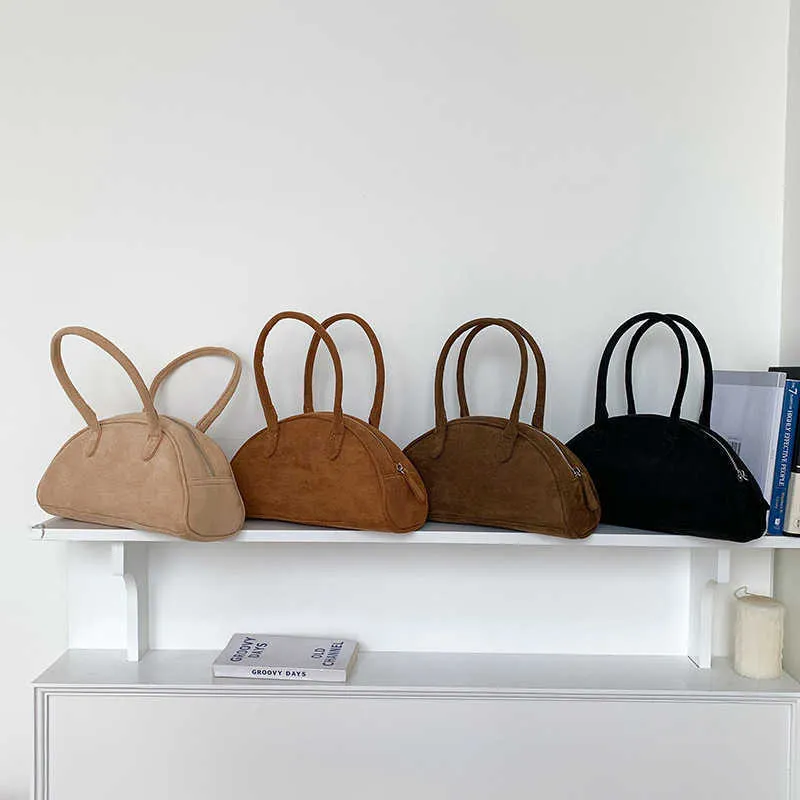 Versão coreana nicho outono inverno camurça bolsa grande capacidade semi circular versátil bolsa 230915