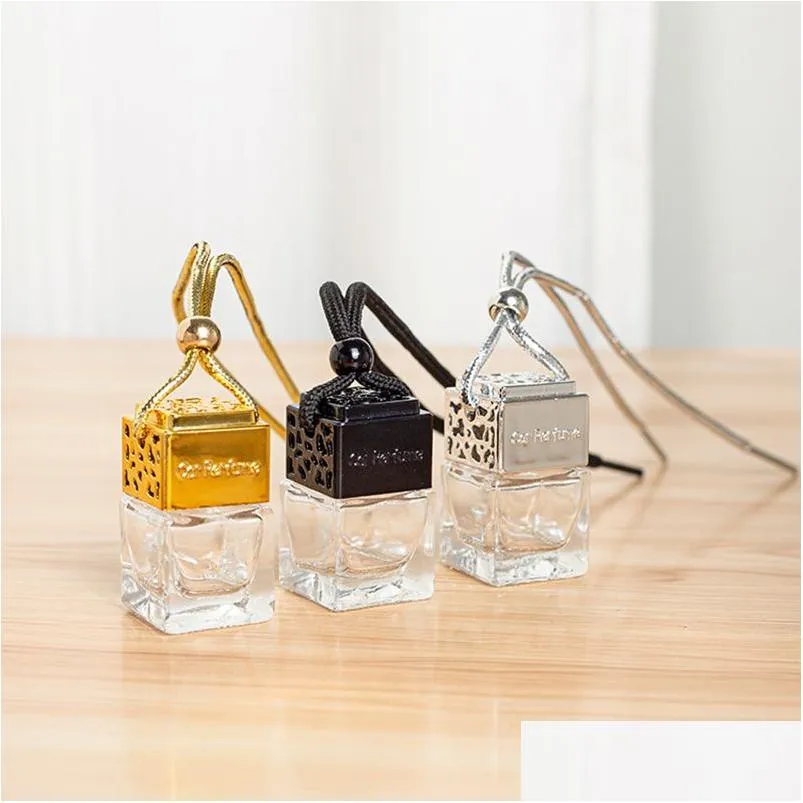 Essential Oils Diffusers 8Ml Cube Car Per Bottle Hollow Hanging Ornament Air Freshener For Diffuser Fragrance Empty Glass Drop Deliver Dhntl