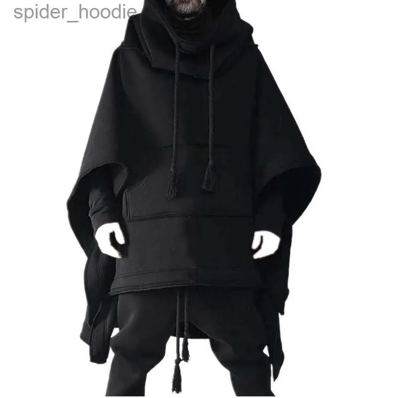 Erkek Yün Karışımları Cape Medium Uzun Yarasa Hoodie Sonbahar Kış Yün Katlı Erkekler Bireysellik Palto Son Cape Ön Kısa L230919