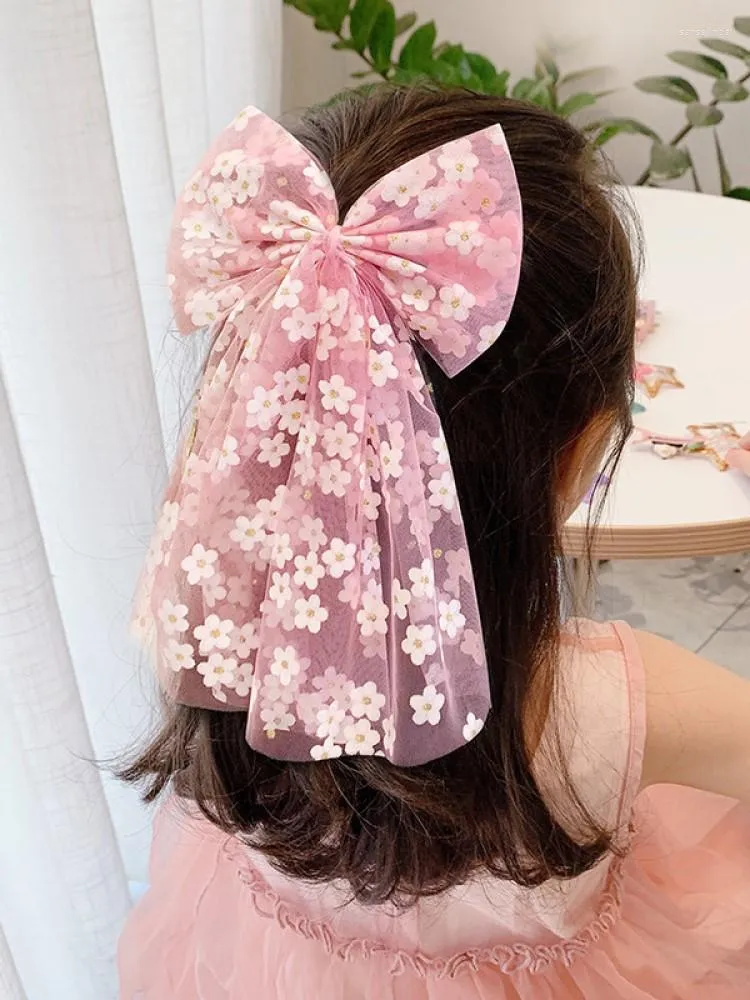 Accessori per capelli UXSL Girls Bellissimi chiffon Bow Stampa Flower Flowberry Hairpins Kids Sweet Headband Clip