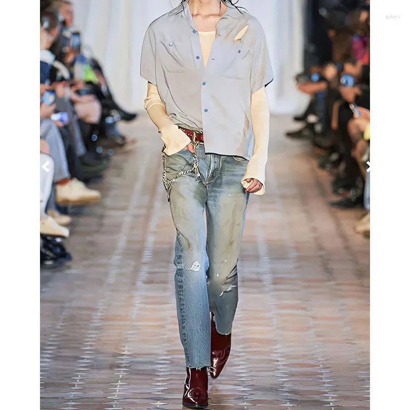 Męskie dżinsy ERD dla mężczyzn workowane spodnie damskie ubrania Y2K Streetwear Vintage i starzejący się zniszczony styl wyższa jakość